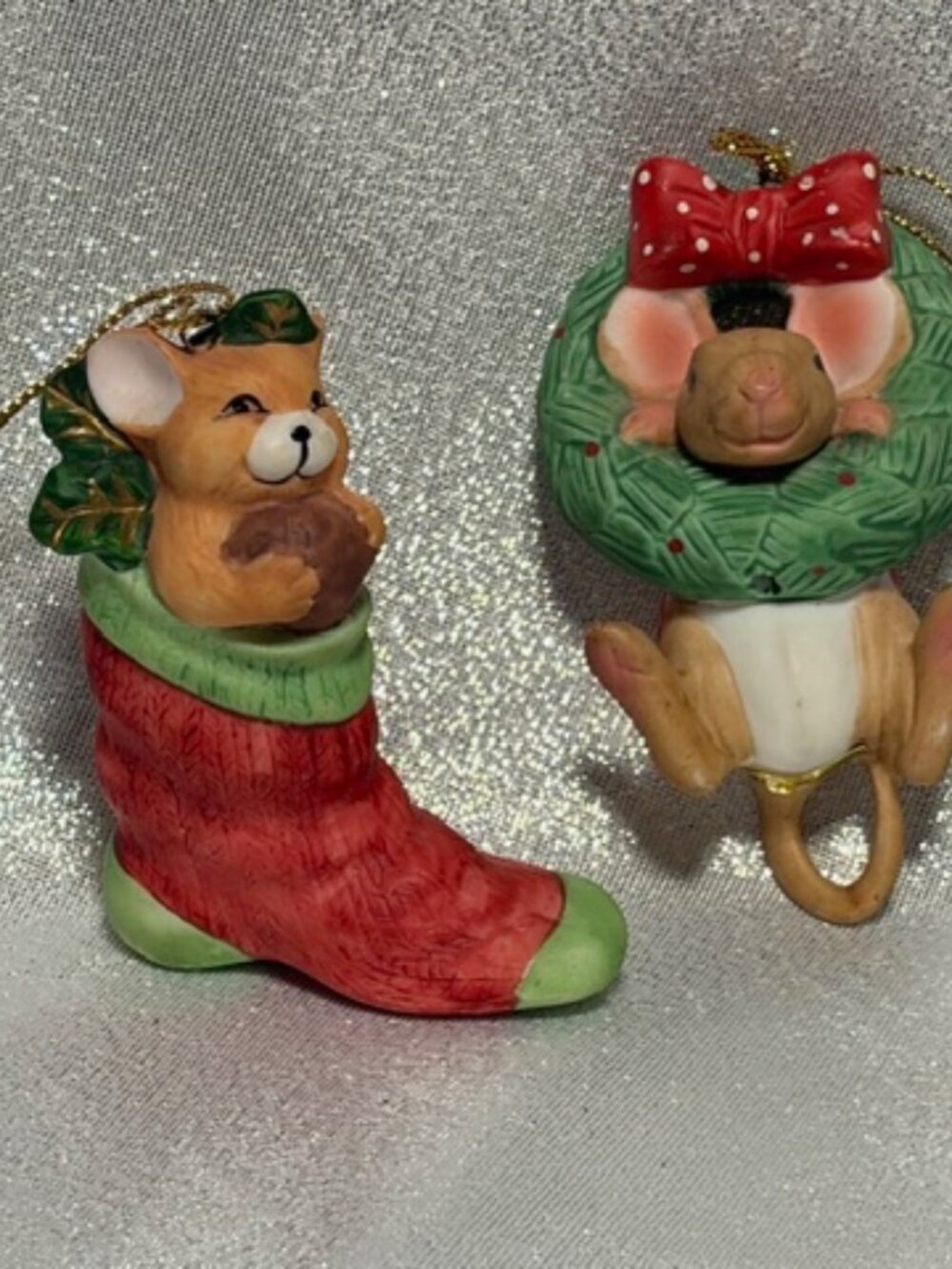 LOT OF 3 VINTAGE PORCELAIN MICE CHRISTMAS ORNAMENTS TAIWAN ROC